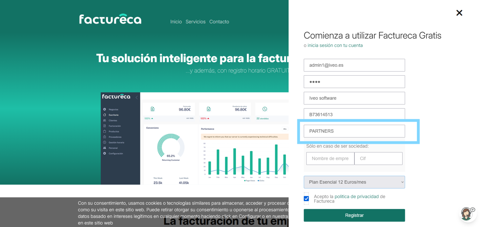 factureca registro de cliente mediante partners