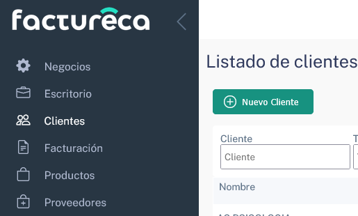 menu clientes factureca