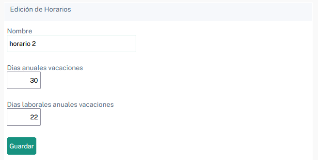 factureca configuracion horaria formulario