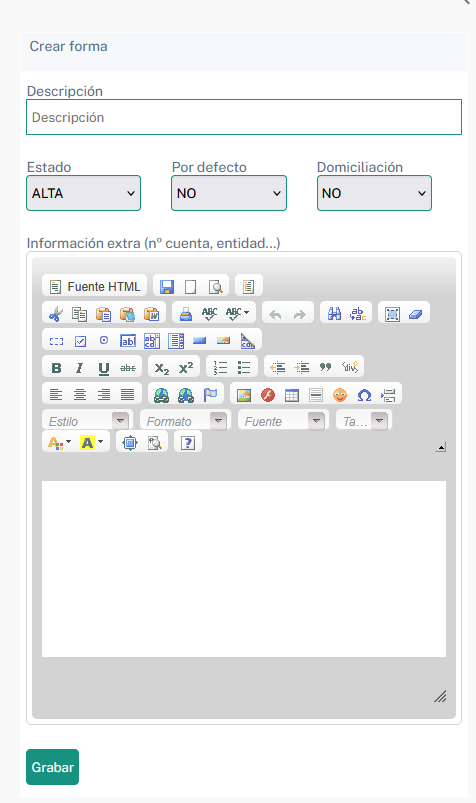 factureca editar formas de pago