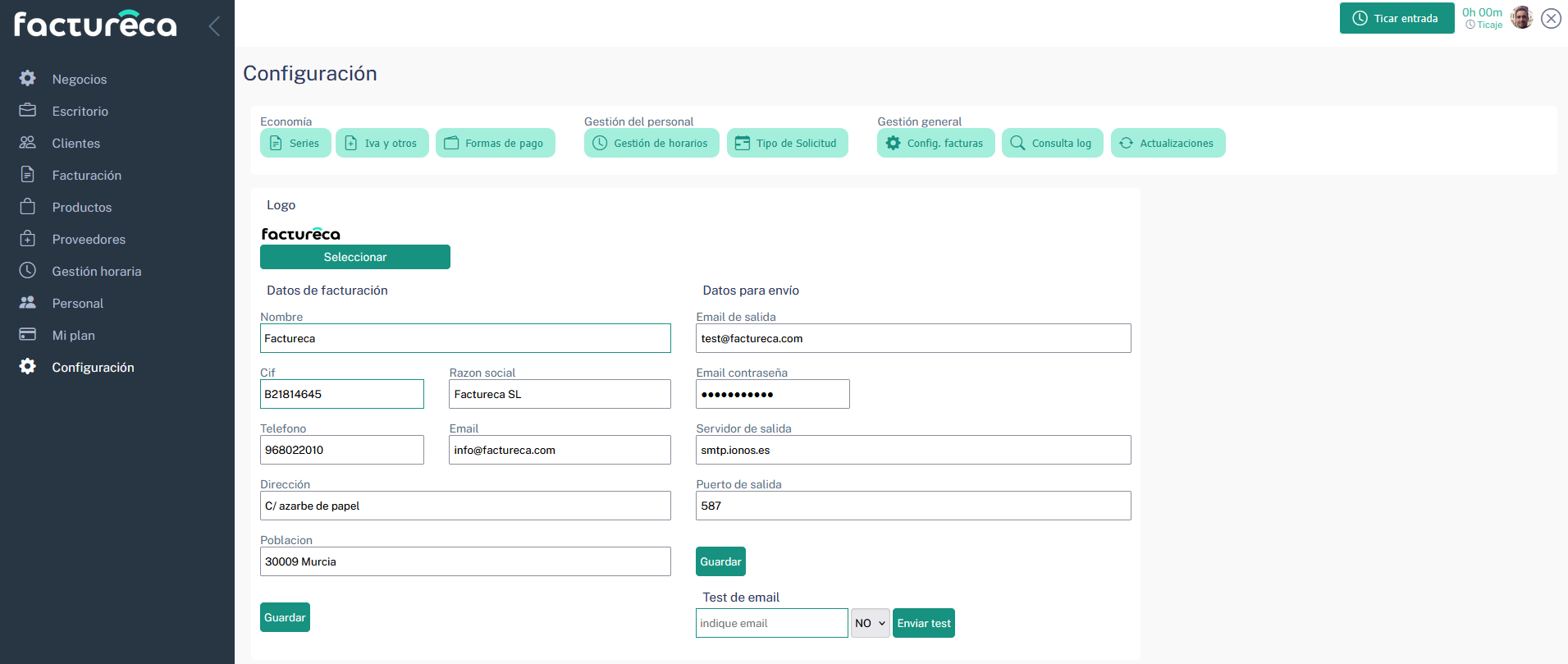 menu configuracion factureca global