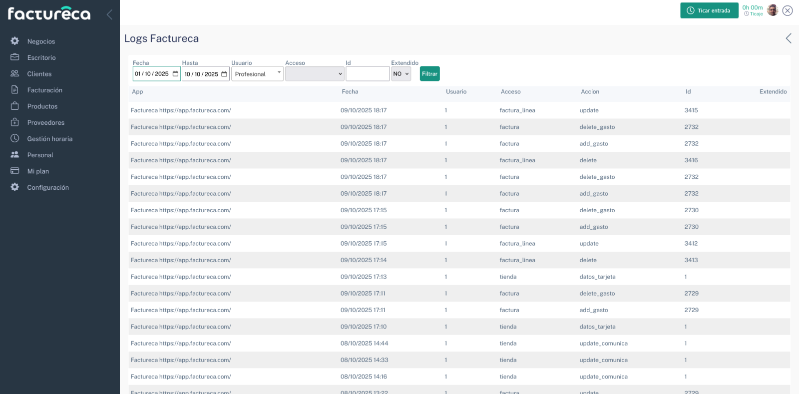 factureca consulta de logs
