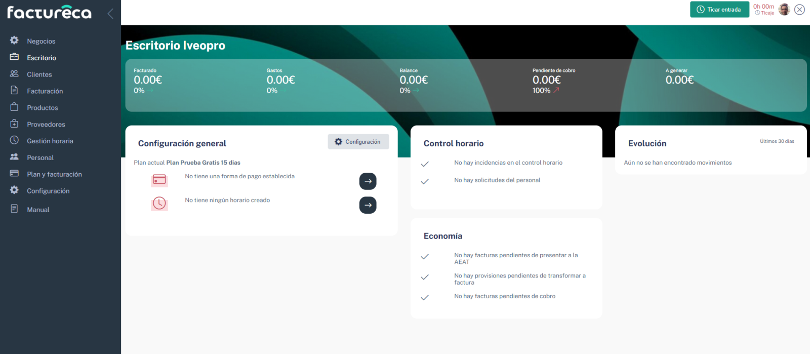 factureca escritorio menú inicial