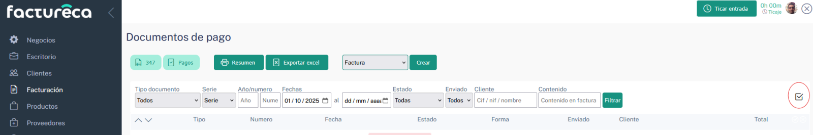 factureca opciones de agrupación